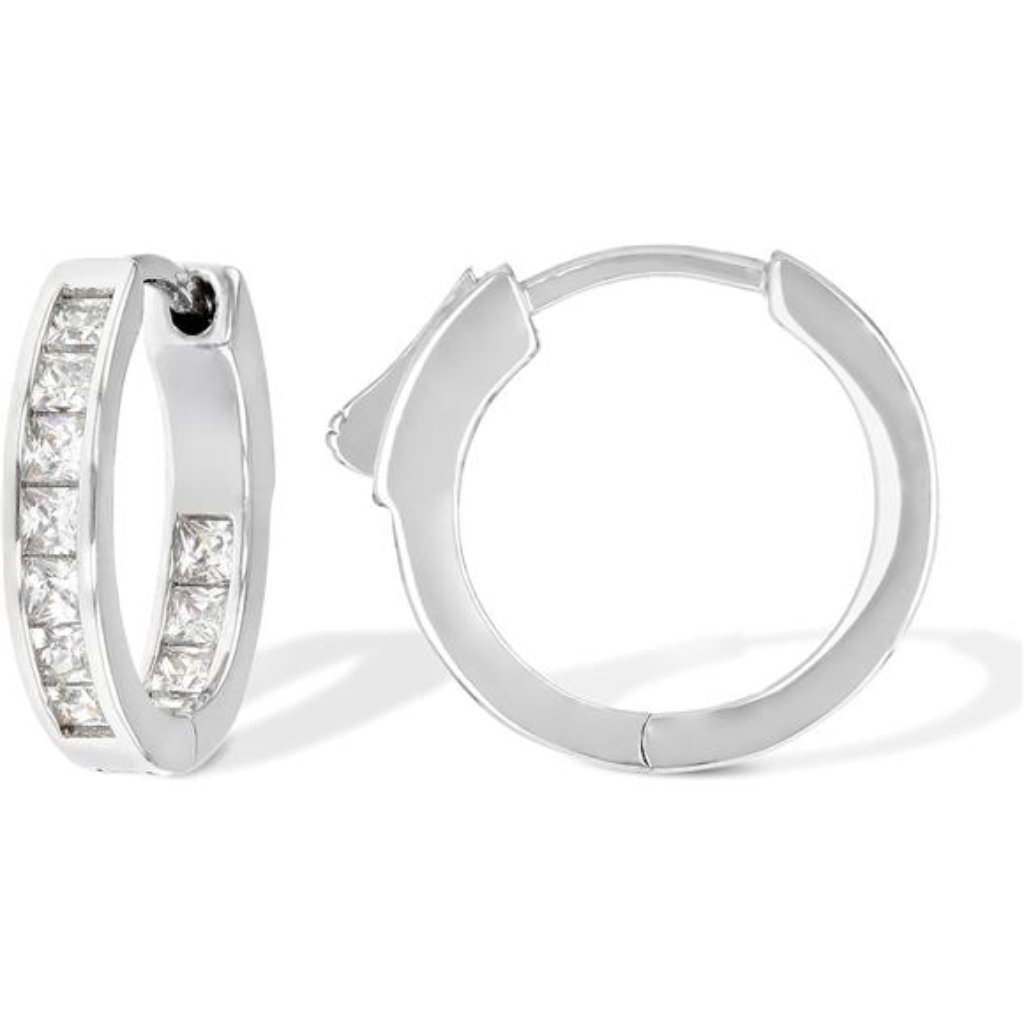 1.75 Carat Cubic Zirconia Sterling Silver Hoop Earrings Rhodium Plated Trendy